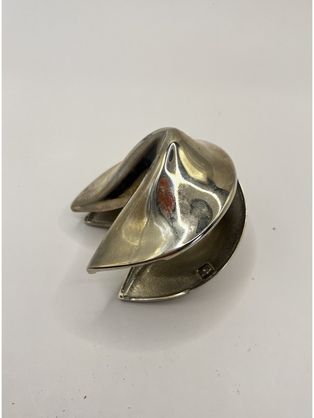 Unique Rare Fortune Cookie Small Hinged Locket Container Silver Metal Stainless